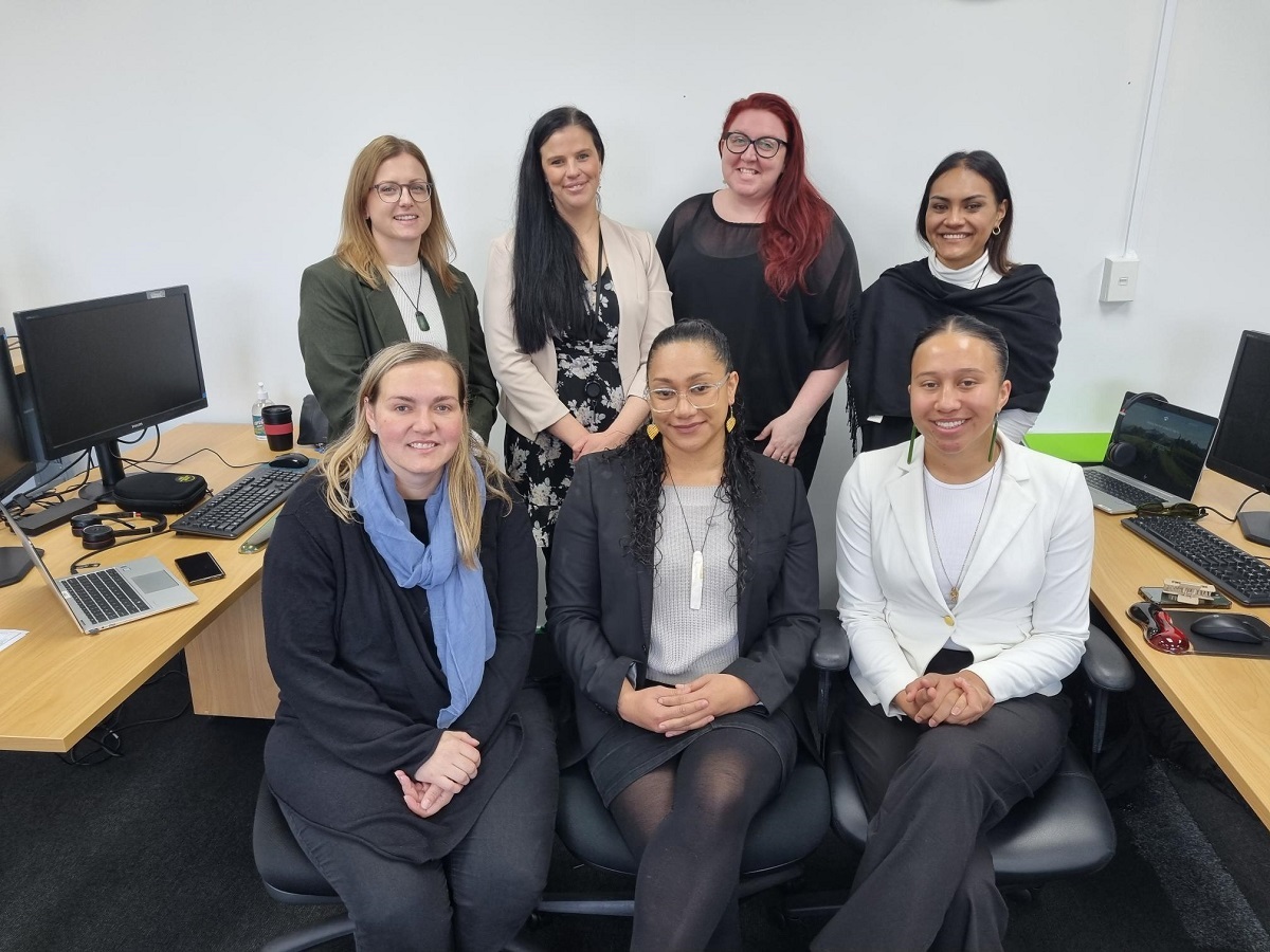 The Taupō District Council contact centre team Claire (back left), Jess, Eliana, Abby, Catie (bottom left), Yana and Te Ariki.  