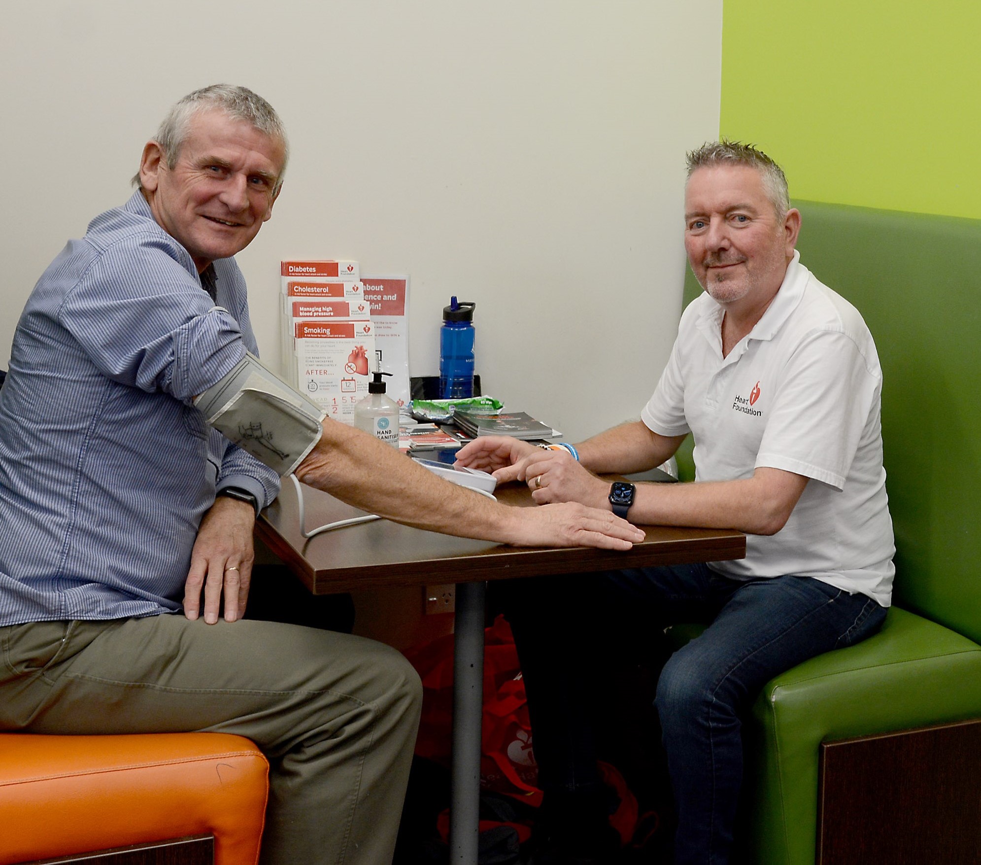 Deputy Mayor Kevin Taylor (left) has a check up with the Heart Foundation's Fraser Heron.