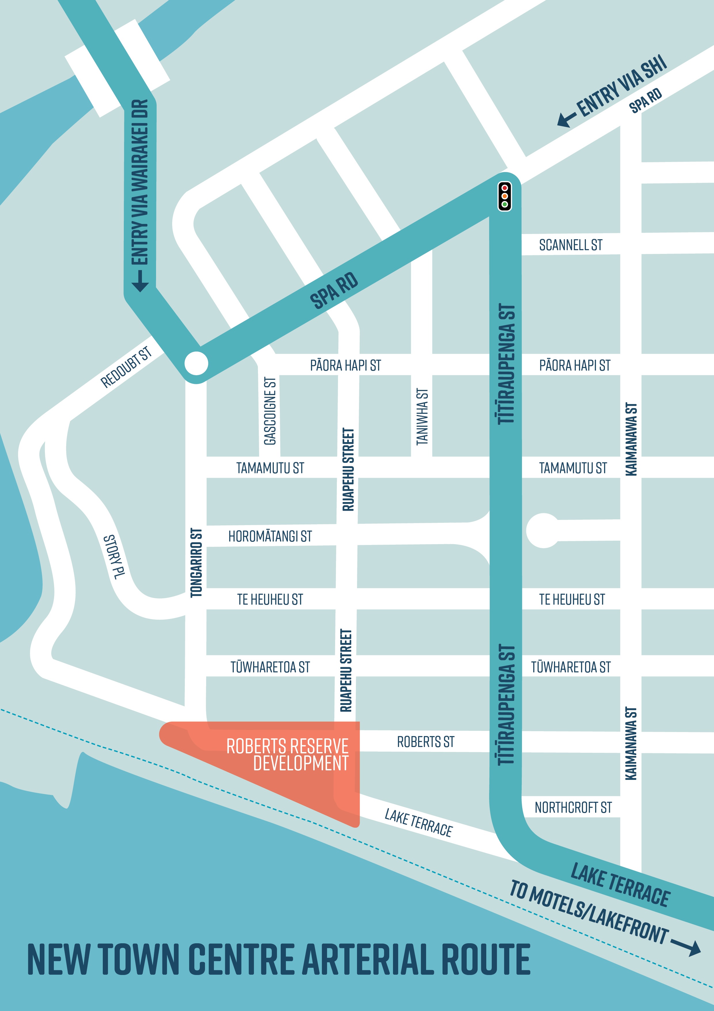 Map showing the new traffic flow through Taupo towncentre.  