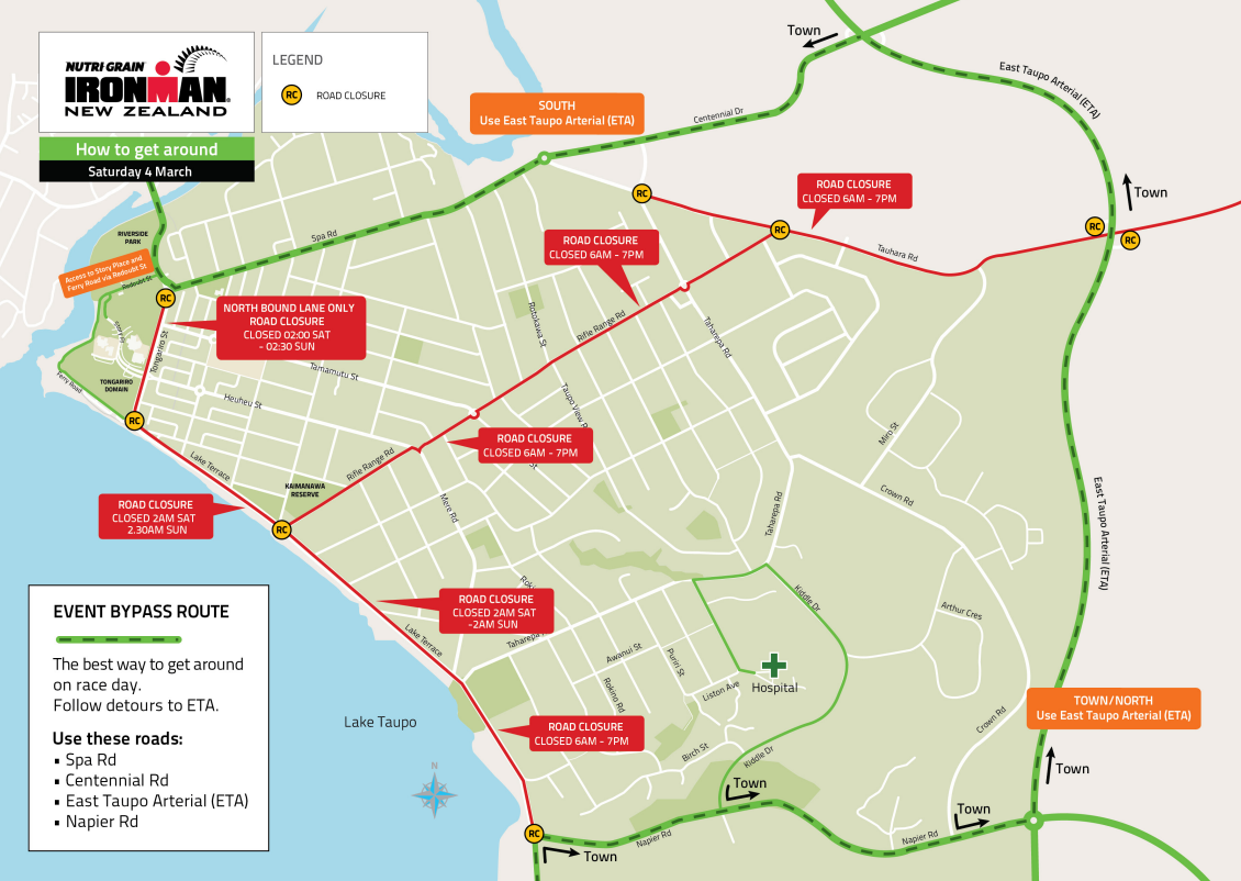Map of road closures for IRONMAN March 2023.  