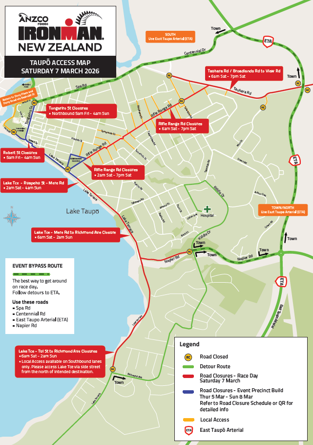 Road closures in Taupo for IRONMAN NZ 2026