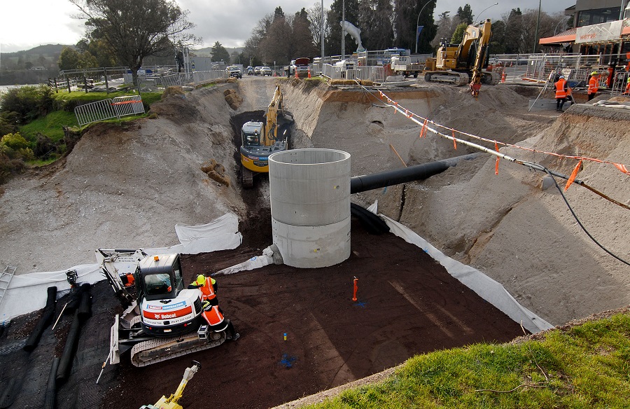 Construction in progress along Lake Terrace.  