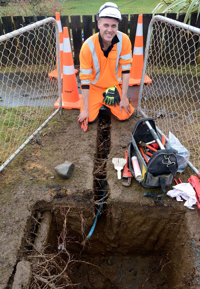 Contractors at work in Turangi connecting households to the new water mains.  