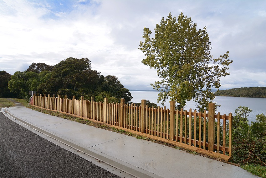 New fence and path above retaining wall in Acacia Bay.  