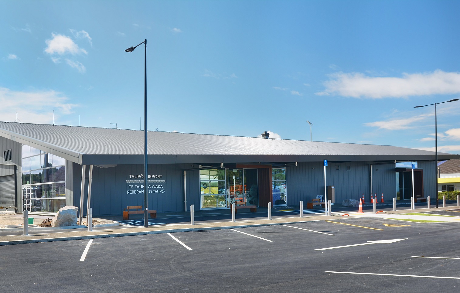 Exterior photograph of new Taupo Airport terminal.  