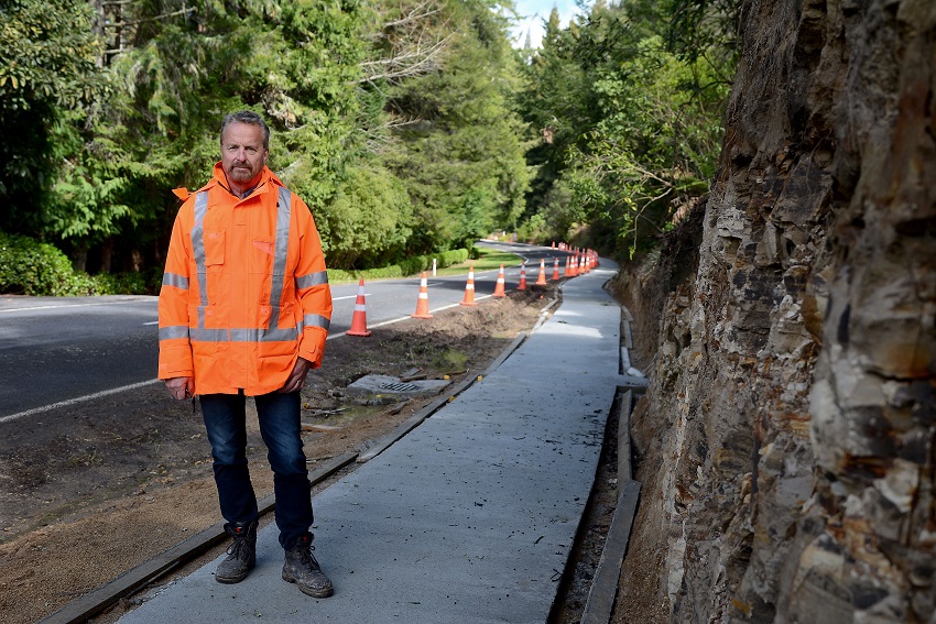 Project manager Nick Beacock checks out a new section of the Huka Falls Road path.  