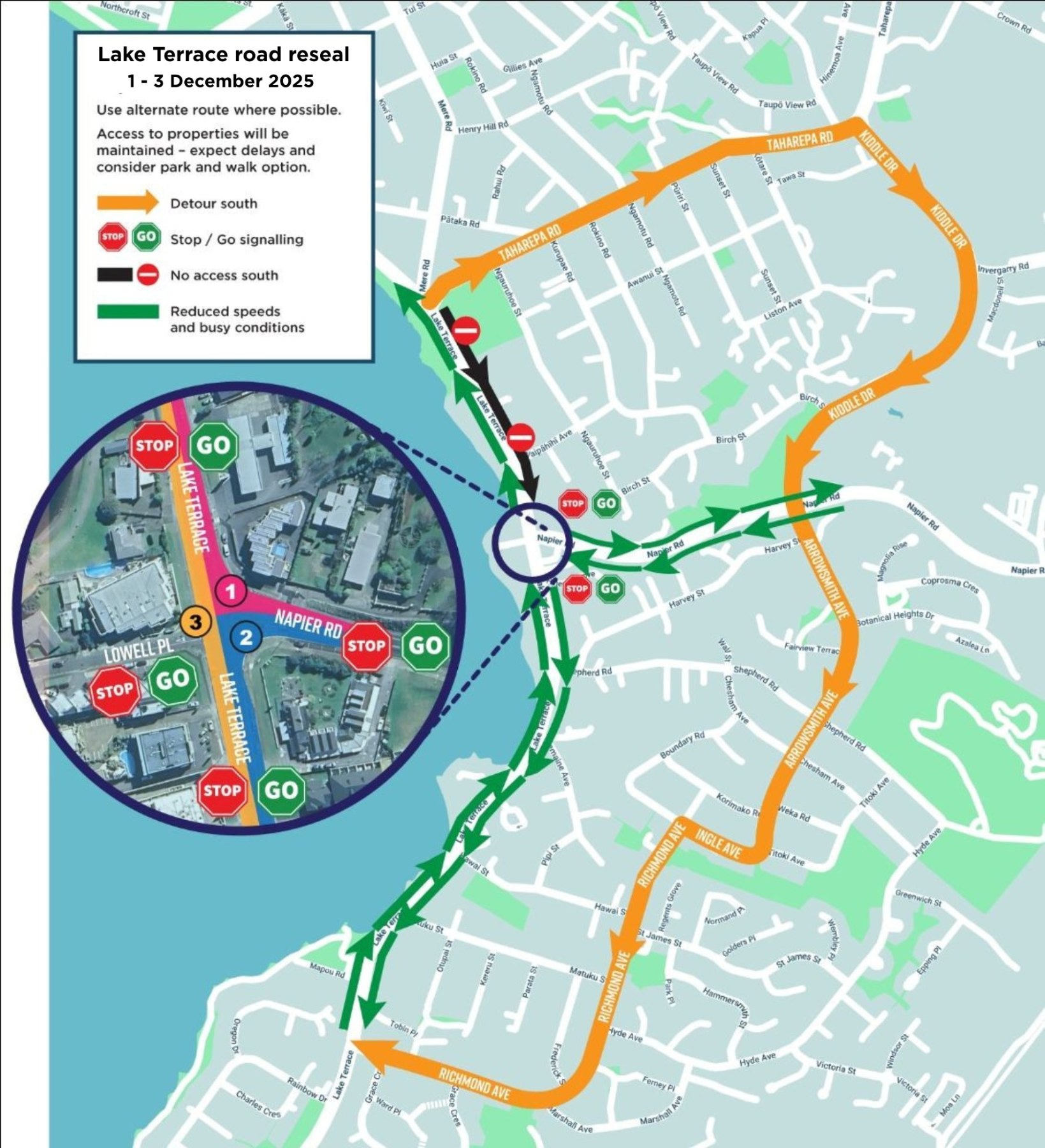 Lake Terrace road closures map.  