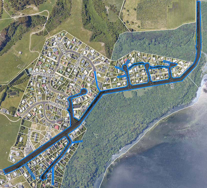 Map showing the location of new water and wastewater mains being installed.  