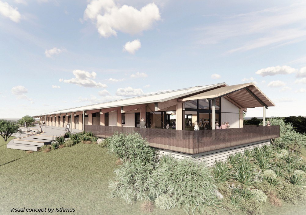 Artist impression of new changing rooms at Owen Delany Park.  
