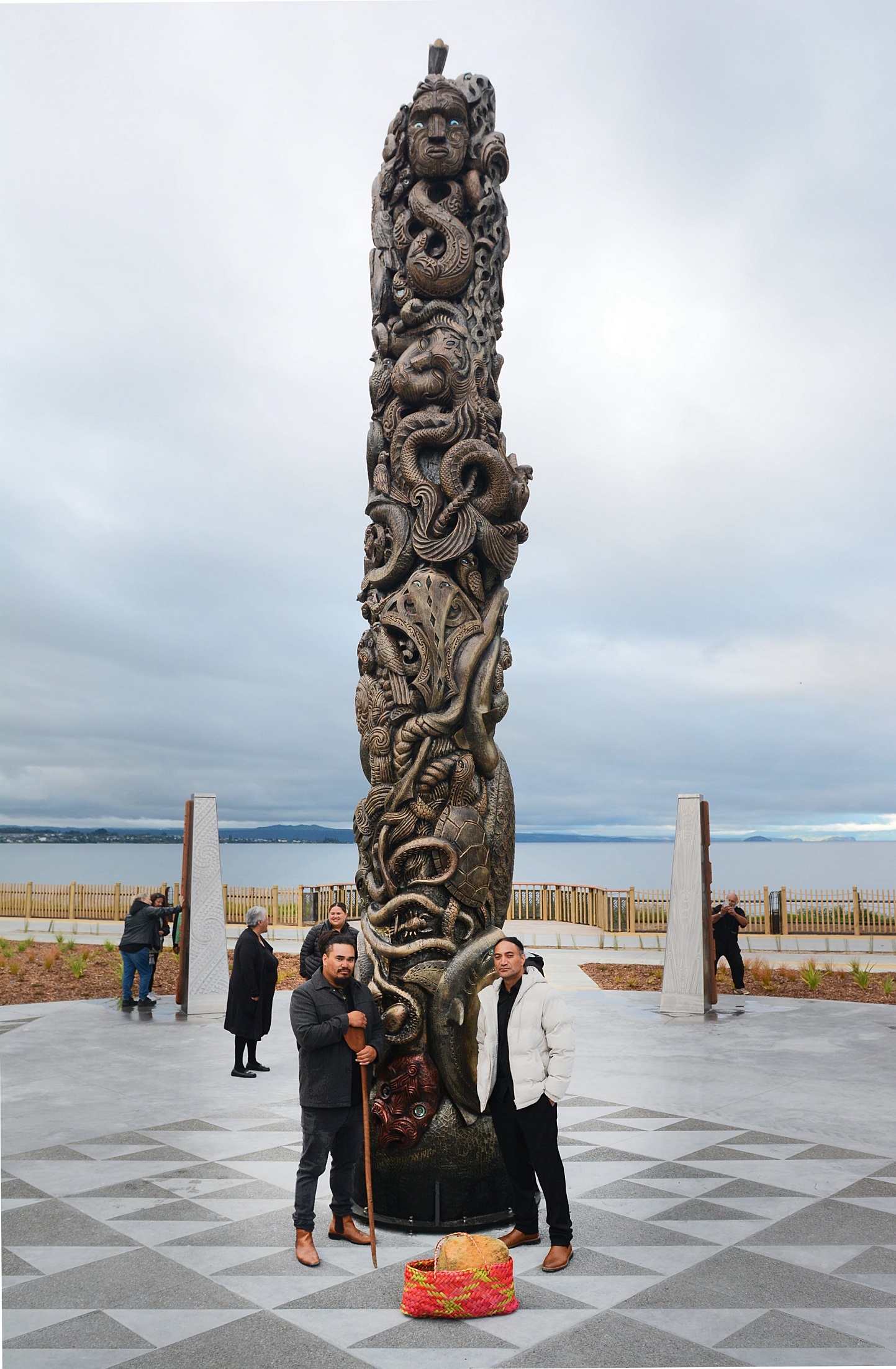 Artist Kingi Pitiroi and master carver Delani Brown at Te Ātea