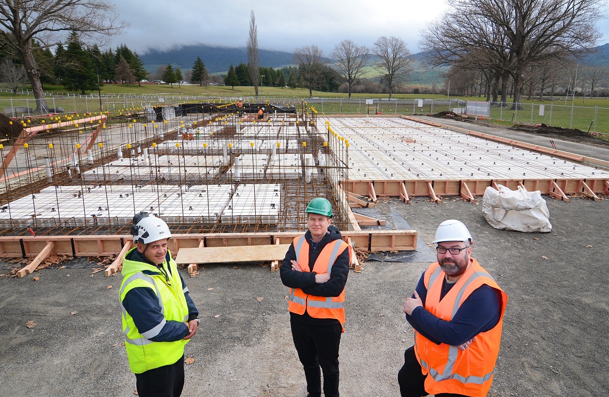 Left to right: Ed Wihare, site manager, with Chris Haskell and Pete Bradshaw of Taupō District Council.