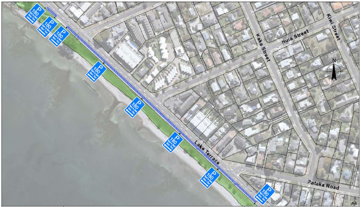 Map showing parking restrictions along Lake Terrace.  