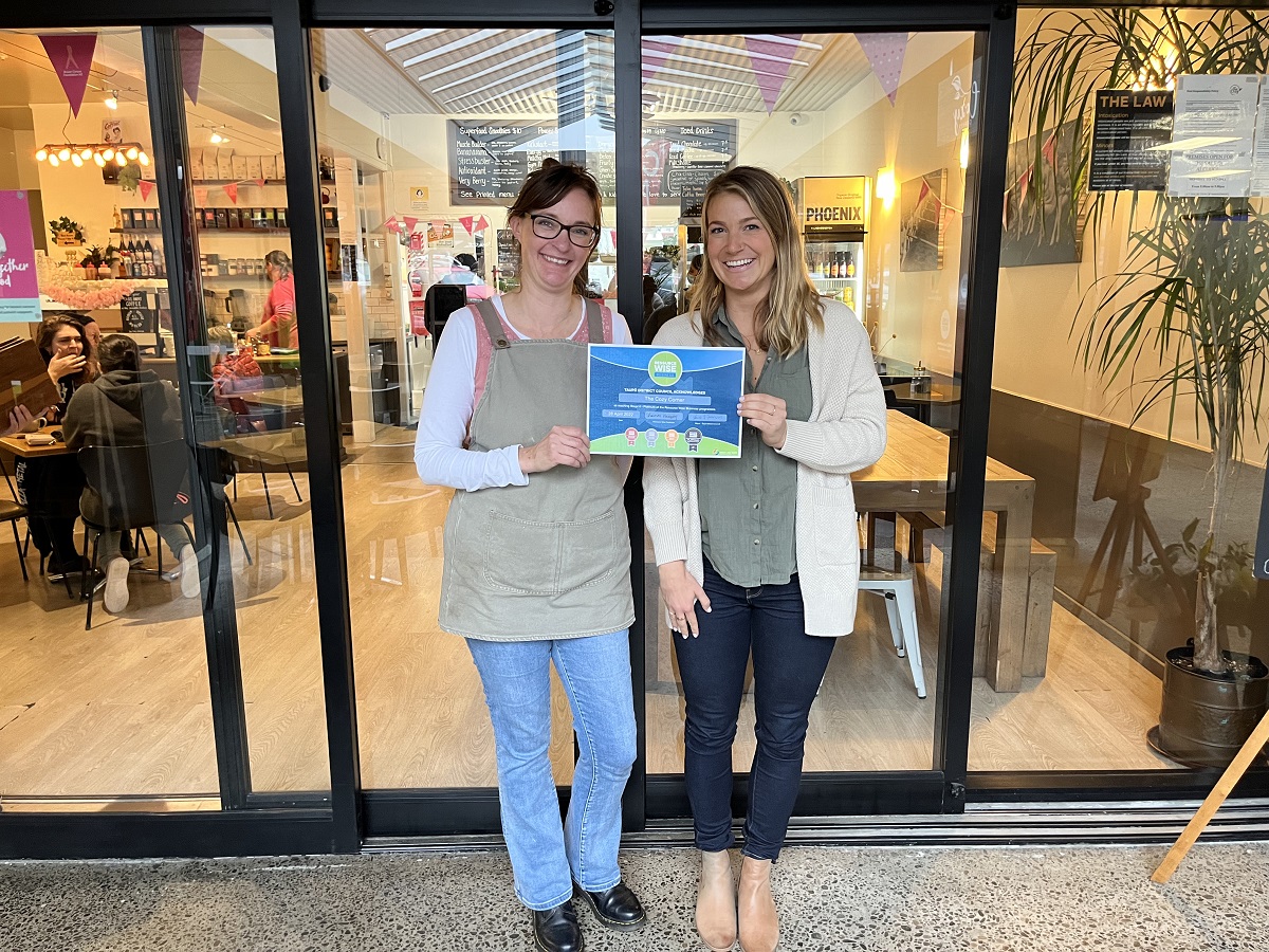 Café owner Camilla Baker with Taupō District Council environmental ranger – programmes Shannon Hanson.  